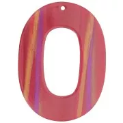 Oval pendant 47x34 mm in opaque acetate - Striped Multi-red pearl x1