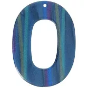 Gold - 47x34mm opaque acetate oval hollow pendant - Striped Multi-blue pearl x1 47x34mm opaque acetate oval hollow pendant - Striped Multi-blue pearl x1