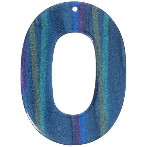 47x34mm opaque acetate oval hollow pendant - Striped Multi-blue pearl x1