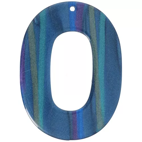 Oval pendant 47x34 mm in opaque acetate - Striped Multi-blue pearl x1