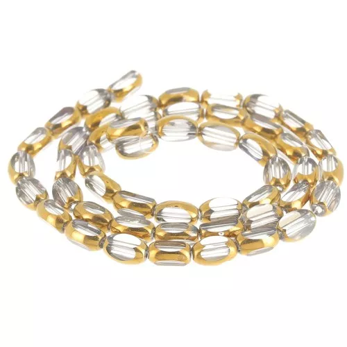 Olive faceted beads 7x4 mm in glass - Crystal - Gold x33cm