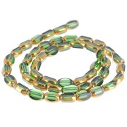 7x4 mm Faceted Olive Glass Beads - Dark Green - Gold x33 cm