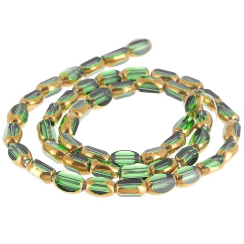 7x4 mm Faceted Olive Glass Beads - Dark Green - Gold x33 cm