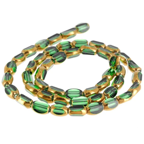 7x4 mm Faceted Olive Glass Beads - Dark Green - Gold x33 cm