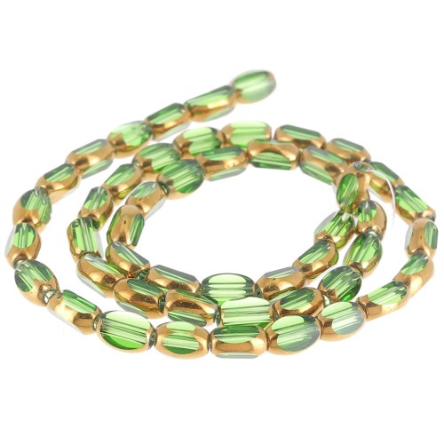 7x4mm glass Faceted olive beads - Green - Gold x31cm