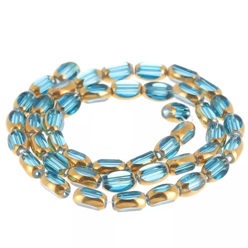 7x4 mm faceted olive-shaped glass beads - Blue - Gold x 33 cm