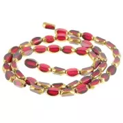 7x4.5 mm faceted olive-shaped glass beads - Red - Gold x32 cm