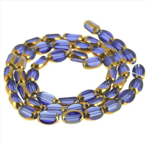 Faceted olive beads 7x4 mm in glass - Sapphire - Gold x33 cm