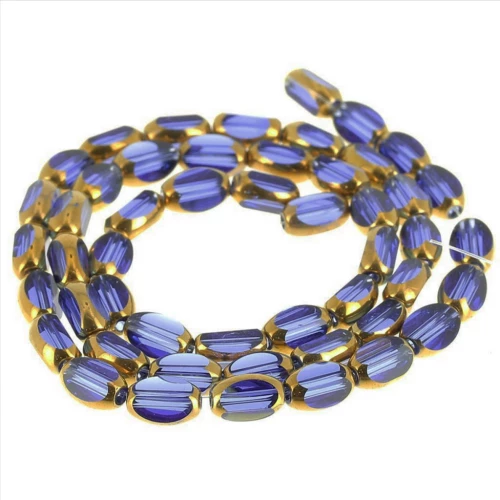 Faceted olive beads 7x4 mm in glass - Sapphire - Gold x33 cm