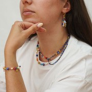 Faceted olive beads 7x4 mm in glass - Sapphire - Gold x33 cm