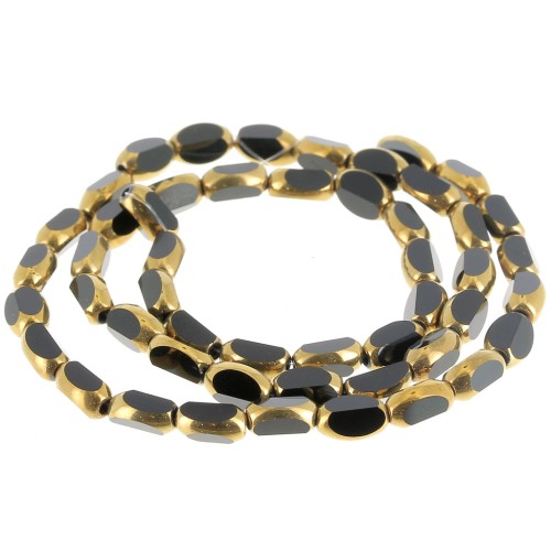 7x4mm glass Faceted olive beads - Jet - Gold x31cm