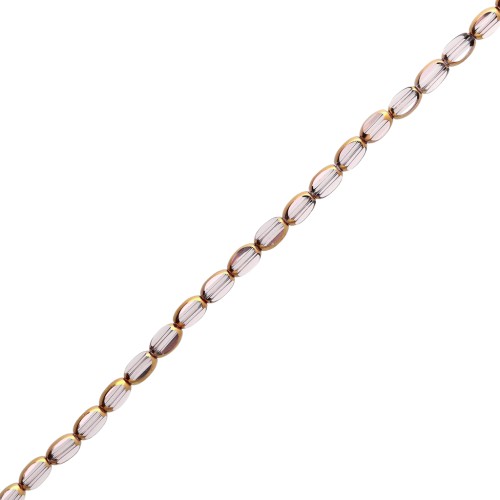 7x4 mm faceted olive-colored glass beads - Light Amethyst - Gold-plated x 32 cm