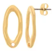 22x10mm Hammered irregular oval earstuds - Fine gold plated x2