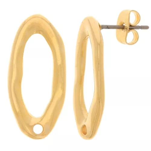 22x10mm Hammered irregular oval earstuds - Fine gold plated x2