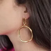 22x10mm Hammered irregular oval earstuds - Fine gold plated x2