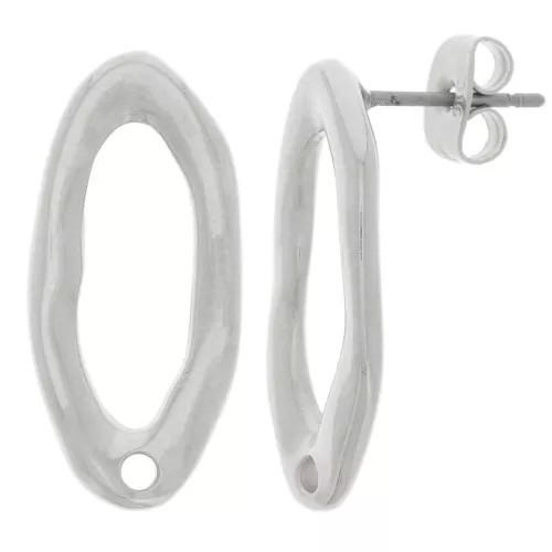 22x10mm Hammered irregular oval earstuds - Fine silver plating x2