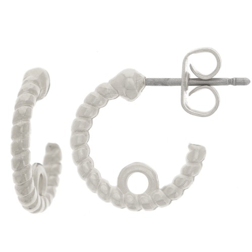 13mm Open twisted hoop earrings with closed ring - Fine silver plating x2