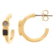 17mm open hoop earrings with epoxy resin - Fine gold plated - Black x2