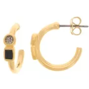 17mm open hoop earrings with epoxy resin - Fine gold plated - Black x2