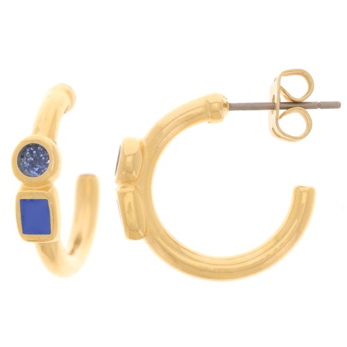 17mm open hoop earrings with epoxy resin - Fine gold plated - Royal blue x2