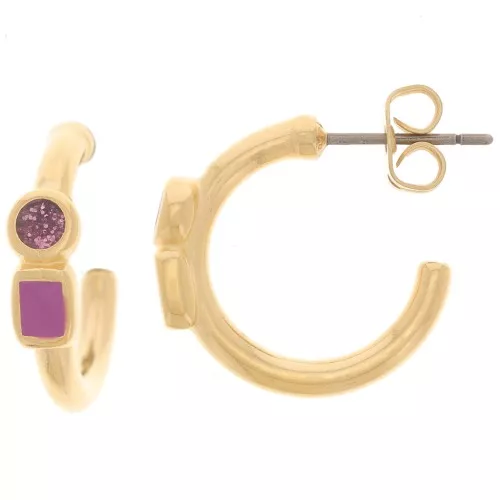 17mm open hoop earrings with epoxy resin - Fine gold plated - Plum x2