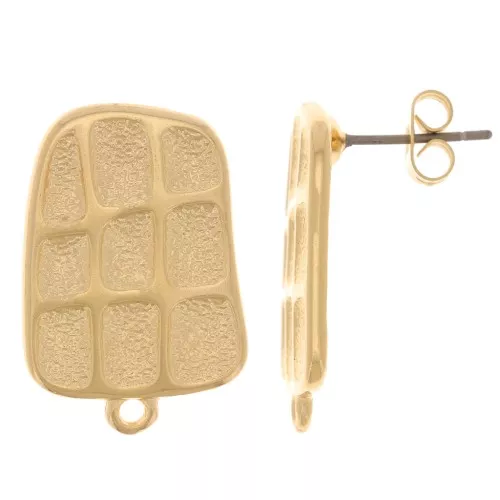 23x15mm Textured Irregular Rectangle EarStuds - Fine Gold-plated x2