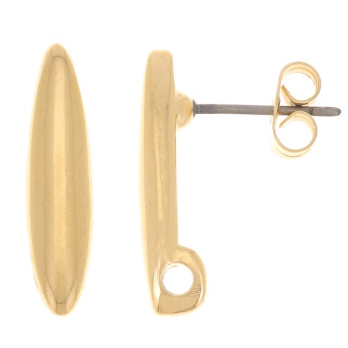 18x4.5mm Rounded bar earstuds with one hole - Fine Gold-plated x2