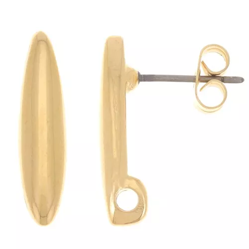 18x4.5mm Rounded bar earstuds with one hole - Fine Gold-plated x2