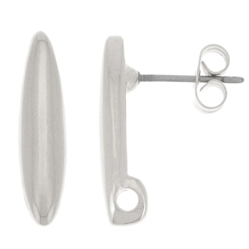 18x4.5mm Rounded bar earstuds with one hole - Fine silver plating x2