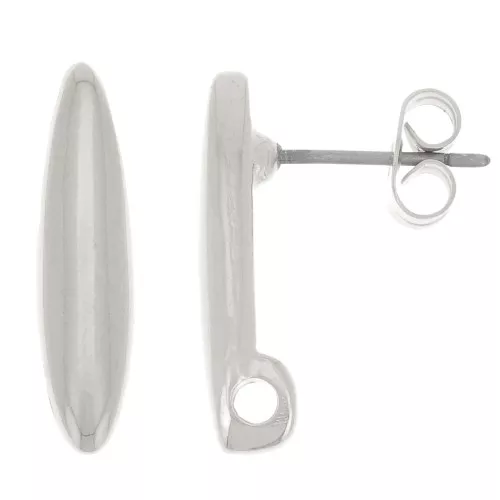 18x4.5mm Rounded bar earstuds with one hole - Fine silver plating x2