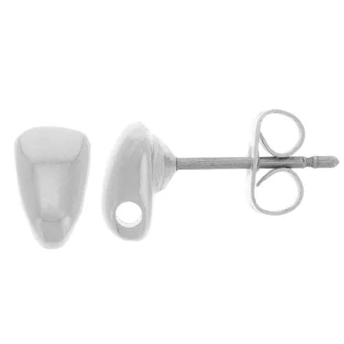7x4.5mm curved triangular earstuds with hole - Fine silver plating x2
