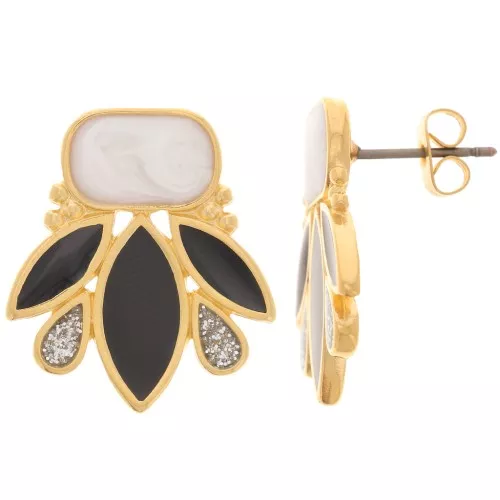 22x20mm Design earstuds Fine Gold-plated - Black - Pearlescent white x2