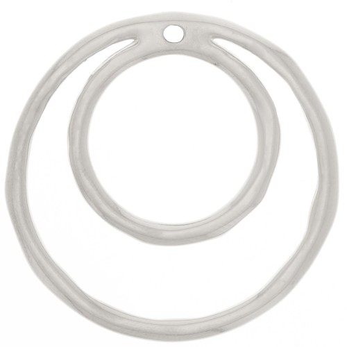 36mm Double irregular circle pendant - Fine Silver plating x1