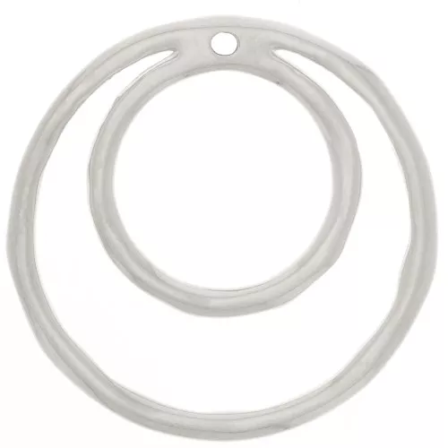 36mm Double irregular circle pendant - Fine Silver plating x1