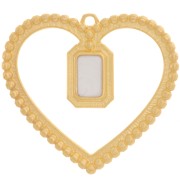 35x38mm hollow heart pendant with resin - Fine gold plated - Pearly White x1