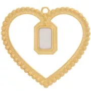 35x38mm hollow heart pendant with resin - Fine gold plated - Pearly White x1