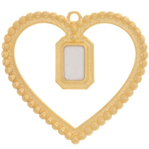 35x38mm hollow heart pendant with resin - Fine gold plated - Pearly White x1