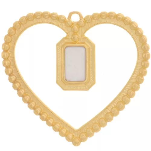 35x38mm hollow heart pendant with resin - Fine gold plated - Pearly White x1