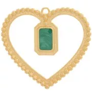 35x38mm hollow heart pendant with resin - Fine gold plated - Pearly green x1