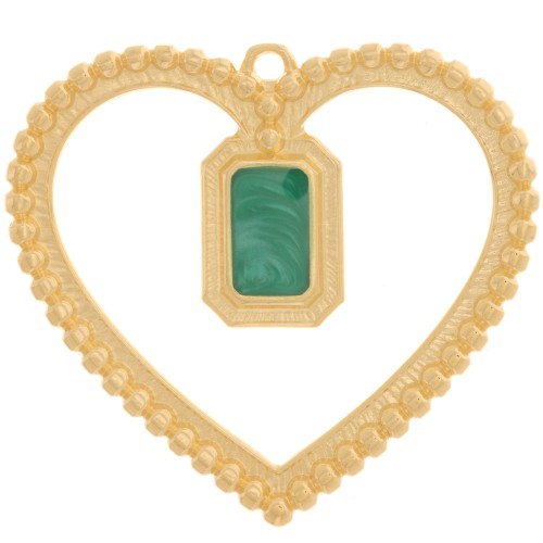 35x38mm hollow heart pendant with resin - Fine gold plated - Pearly green x1