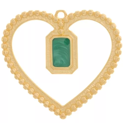 35x38mm hollow heart pendant with resin - Fine gold plated - Pearly green x1