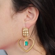 35x38mm hollow heart pendant with resin - Fine gold plated - Pearly green x1