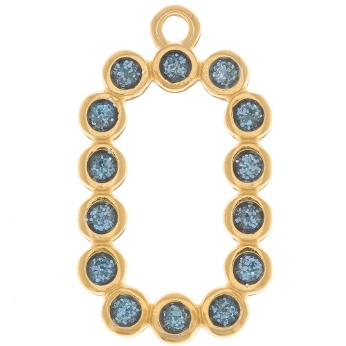 26x15mm Rectangle pendant with epoxy resin - Gold-plated - Blue glitter x1