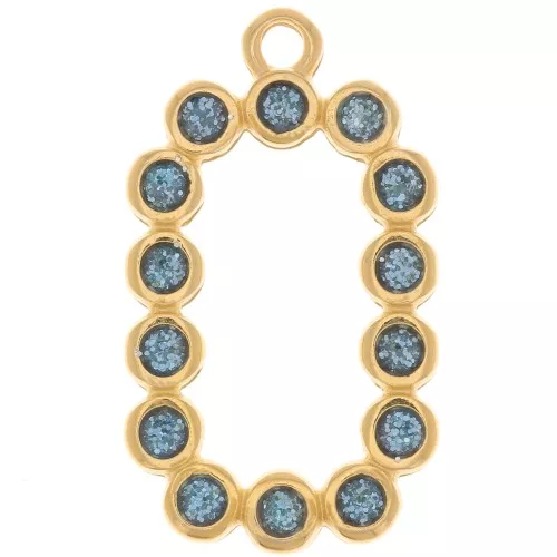 26x15mm Rectangle pendant with epoxy resin - Gold-plated - Blue glitter x1