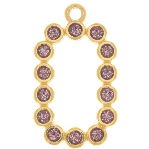 26x15mm Rectangle pendant with epoxy resin - Gold-plated - Purple glitter x1