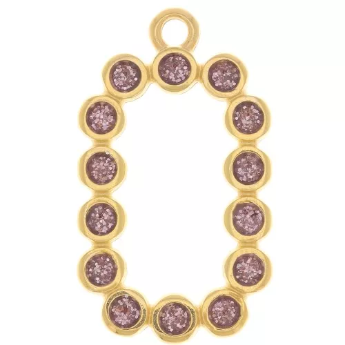 26x15mm Rectangle pendant with epoxy resin - Gold-plated - Purple glitter x1