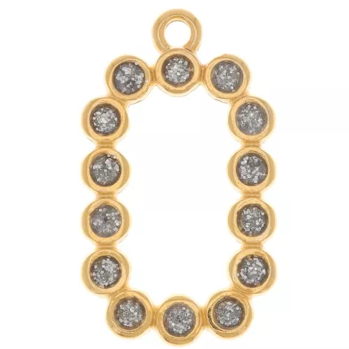 26x15mm Rectangle pendant with epoxy resin - Gold-plated - Silver glitter x1