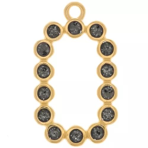 26x15mm Rectangle pendant with epoxy resin - Gold-plated - Black glitter x1