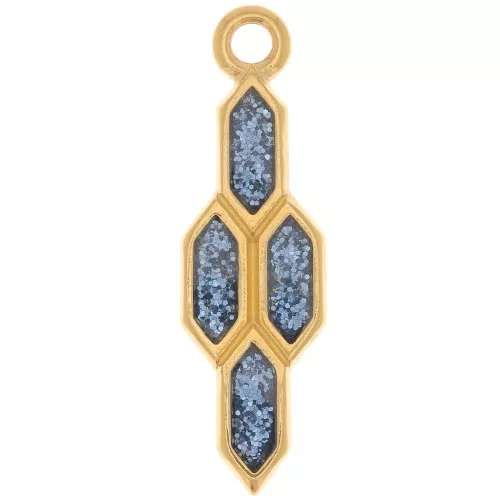 24x7mm geometric pendant with epoxy resin - Fine Gold plated - Blue glitter x1