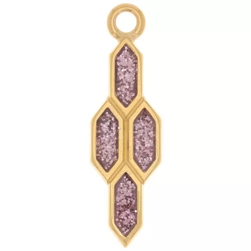 24x7mm geometric pendant with epoxy resin - Fine Gold plated - purple glitter x1